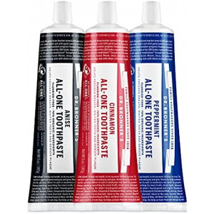 Dr. Bronner’s - All-One Toothpaste (3-Pack Variety) 5 Ounce Peppermint, Cinnamon, Anise - 70% Organic Ingredients, Natural and Effective, Fluoride-Free, SLS-Free, Helps Freshen Breath, Reduce Plaque