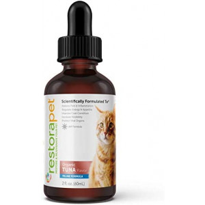 RestoraPet Organic Cat Supplement | Healthy & Safe Antioxidant Liquid Drops | Anti-Inflammatory Multi-Vitamin | Increases Mobility & Energy | Cat Joint Supplement | Tuna Flavored