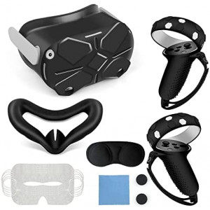 Hevanto VR Silicone Cover for Ouest 2, VR Silicone Face Cover Set for Virtual Reality Headset, VR Shell Cover, Quest 2 Touch Controller Grip Cover, Protective Lens Cover, Disposable Eye Cover