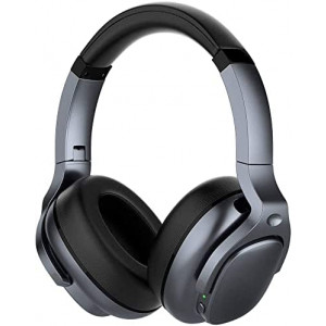 Tapela E9 Bluetooth Headphones Active Noise Cancelling Headphones Deep Bass Wireless Comfortable Memory Foam Ear Cups for Sports/TV/Work (Silver)