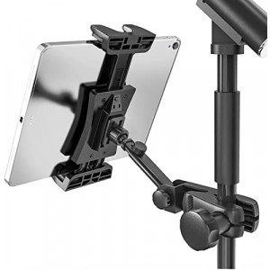 Tablet Holder for Microphone Stand, Jubor iPad Mic Music Stand Holder Mount Smartphone Tablet Mic Stand for Sheet Music Fits Devices from Screen Size 4.7 to 12.9 Inches