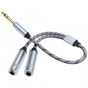 JOLGOO 1/4 Splitter Adapter Cable, 6.35mm Stereo Plug Male to Dual 6.35mm Jack Female Y Splitter Cable, 30cm/12 inches