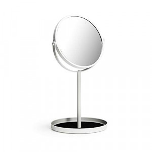Ettori Makeup Mirror Dual Sided Vanity Mirror, 1X and 5X Magnification, 360 Swivel Round Mirror, No Light, White