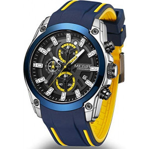 MEGIR Men's Sport Quartz Watches with Chronograph Luminous Auto Calendar Waterproof Function Silicone Strap
