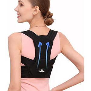 Hameisen Back Brace Posture Corrector for Women and Men, Upper Back Straightener for Spine, Back, Neck, Clavicle and Shoulder, with Strong Elastic Straps and Steel Bar Support, Improves Posture and Pain Relief - Black S/M