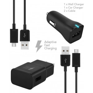 Ixir Huawei Ascend Y330 Charger Micro USB 2.0 Cable Kit by Ixir - {Wall Charger + Car Charger + 2 Cable} True Digital Adaptive Fast Charging uses dual voltages for up to 50% faster charging!