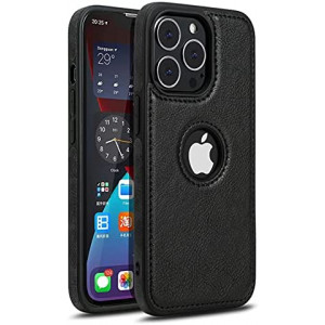 JAROIE Classy Design Luxury Leather Phone Case for iPhone 13 Pro Max Non-Slip Grip Full Body Ultra Slim Protective Case (2021,6.7”) (Black)