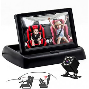 EVERSECU Baby Car Mirror Camera Monitor, 4.3'' HD LCD Car Mirror Display Monitor, Car Safety Seat Mirror Camera Monitor with Wide Crystal Clear View, Night Vision, Easily Watch Your Baby