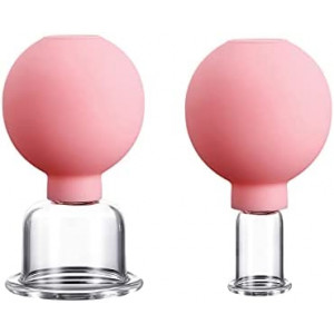 2 Pieces Glass Facial Cupping Set, Silicone Cupping Cups Vacuum Suction Cupping Cups for Face Skin Back Shoulder Muscle (Pink)