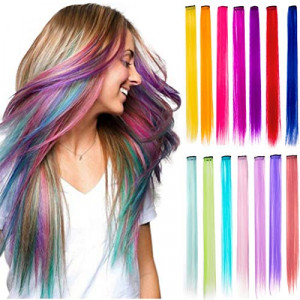 40Pcs Colored Hair Extensions 21'' Colorful Hair Extensions for Girls Women and Kids Hair Extensions Color Clips 20 Colors (40pcs)