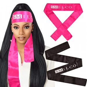 2 Pack Satin Edge Laying Scarf Wrap for Hair Edge Wrap Wig Grip Band 58 X 3 Inches Edge Control Scarf for Women Lace Frontal Wigs Makeup Facial Sport Yoga (2 Pack, Black+Pink)