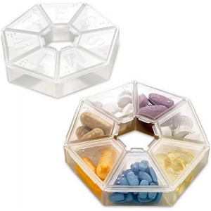 MEDca Weekly Pill Organizer Clear 7-Sided Pill Reminder, Round Shaped Pack of 2