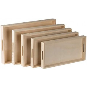Hammont Wooden Nested Serving Trays - Five Piece Set of Rectangular Shape Wood Trays for Crafts with Cut Out Handles | Kitchen Nesting Trays for Serving Pastries, Snacks, Mini Bars, Chocolate