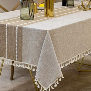 Deep Dream Tablecloths, Stitching Tassel Table Cloth, Linens Wrinkle Free Anti-Fading,Table Cover Decoration for Kitchen Dinning Christmas (Rectangle/Oblong, 55''x86'',6-8 Seats, Light Coffee)
