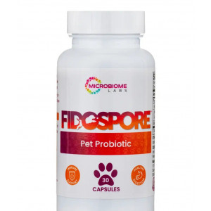 Microbiome Labs FidoSpore Probiotics for Dogs - Dog Probiotic Supplement with Grass-Fed Beef Liver - Digestion & Immune Support - Mix with Pet Food - Dog, Puppy, Cat-Friendly (30 Powder Capsules)