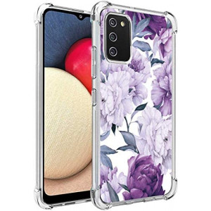 FollmeAir for Galaxy A02S Case(USA Version), Slim Flexible TPU for Girls Women Airbag Bumper Shock Absorption Rubber Soft Silicone Case Cover Fit for Samsung Galaxy A02S (Purple Flower)
