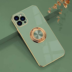 aowner Compatible with iPhone 12 Pro Max Ring Holder Case Shiny Plating Rose Gold Edge 360 Degree Rotation Kickstand for Women Girls Slim Soft Flexible TPU Protective Cover Case, 6.7 Inch