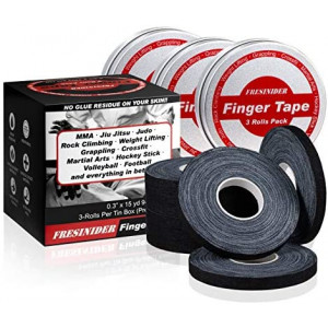 FRESINIDER Finger Tape - Strong Athletic Tape | 0.3” x 45 Feet (9 Pack) Tin Set | No Sticky Residue | for Rock Climbing, BJJ Jiu Jitsu, Grappling, Judo, MMA, Rock Climbing and Martial Arts (Black)