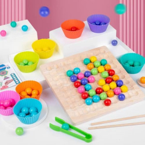 Funny Rainbow Wooden Peg Board Beads Game Toys, Montessori Puzzle Color Sorting Stacking Educational Learning Toddler Matching Toys for Kids Toddlers Gift, Children Multiplayer Board PK Toys