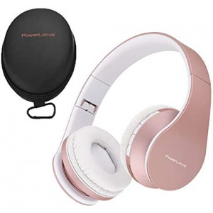 PowerLocus Wireless Bluetooth Over-Ear Stereo Foldable Headphones, Wired Headsets with Built-in Microphone for iPhone, Samsung, LG, iPad (Rose Gold)