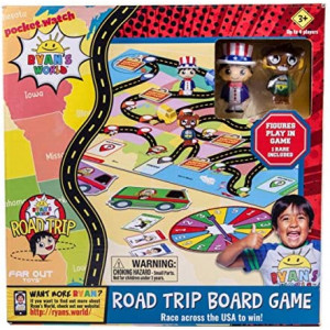 Far Out Toys Ryan’s World Road Trip Board Game, A Journey Through All 50 US States, Educational Adventure, Cities, Towns, Geography, Collectible Micro Figures & Cards, Surprise Suitcase Tiles, Ages 3+