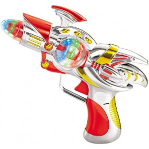 ArtCreativity Red Super Spinning Space Blaster Gun with Flashing LEDs and Sound Effects, Cool Futuristic Toy Gun with Batteries Included, Great Gift Idea for Kids