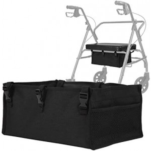 Vive Seat Bag Rollator - Underseat Walker Tote Accessories - Fabric Organizer Storage Bag Attachment - Large Adjustable Pouch for Carrying, Reusable Basket Carry Insert for Women Men Seniors (Black)