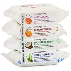 SpaScriptions Makeup Cleansing Wipes 30 CT, Variety 4 pack,02786