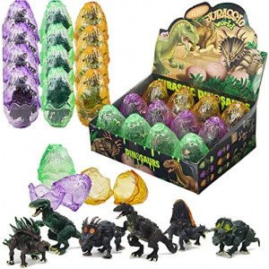 12 PCS Deluxe 3D Dinosaur Action Figures Realistic Figurine Puzzles in Jurassic Hatching Eggs - Ideal Kids Toy Party Favors Bulk Supplies