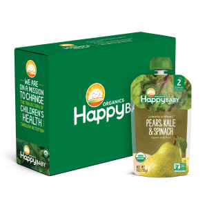 (8 Pouches) Happy Baby Organics Baby Food, Pears, Kale & Spinach, 3.5 Oz