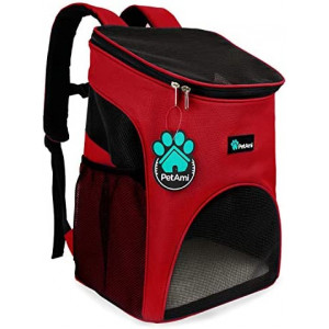 PetAmi Premium Pet Carrier Backpack for Small Cats and Dogs | Ventilated Design, Safety Strap, Buckle Support | Designed for Travel, Hiking & Outdoor Use (Red)