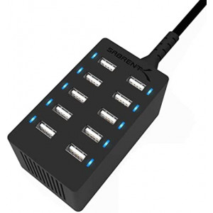 SABRENT 60 Watt (12 Amp) 10-Port [UL Certified] Family-Sized Desktop USB Rapid Charger. Smart USB Ports with Auto Detect Technology [Black] (AX-TPCS)
