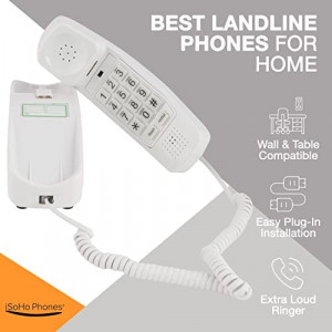 Landline Phones for Home - Telephones for Hearing Impaired - Corded Phone for Seniors - Retro Phone - Improved Version of The 1965 Landline Phone - Analog Phone - Big Button, iSoHo Phones (White)