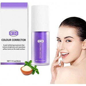 Teeth Whitening V34 Colour Corrector, Toothpaste Against Sensitive Teeth and Gum Repair, Gum Health.Purple Toothpaste Whitening Foam Stain Removal Coffee, Smoking, Yellow Teeth