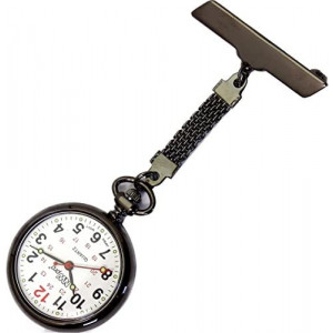 NW-Pro Lapel Nurse Watch - Large White Dial - Water Resistant - Braided - Gunmetal
