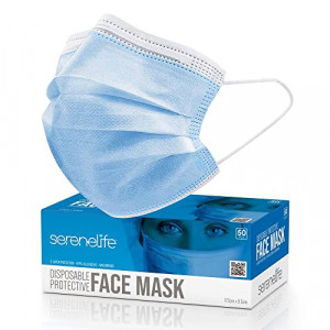 50 PCS Disposable Face Masks - 3 Layer Protection Breathable Face Masks, For Dust Covering, Protective Dust Filter, PPE Safety Mouth Cover, and Nose Shield - SereneLife