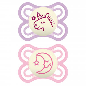 MAM Perfect Night Pacifier, 0-6 Months, Girl, 2 pack