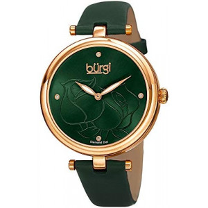 Burgi Diamond Accented Rose Dial Watch - 4 Diamond Hour Markers On Genuine Leather Strap - BUR151