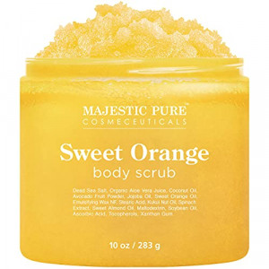 Majestic Pure Sweet Orange Body Scrub - Exfoliates, Moisturizes, and Nourishes Skin, 10 oz