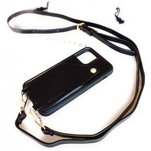Genuine Leather iPhone Case Crossbody Cell Phone Purse Cross Body Lanyard for iPhone 12, 12 Pro, 12 Pro Max, 12 Mini (Black, iPhone 12/12 Pro)