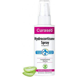 Curaseb Hydrocortisone Spray for Dogs & Cats – Instant Itch Relief for Hot Spots, Paw Licking, Rashes, Allergies, Bites, Dry Skin – with Soothing Aloe - Veterinary Strength, 4oz