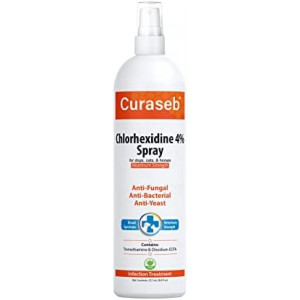 Curaseb Medicated Chlorhexidine 4% Spray for Dogs & Cats – Relieves Skin Infections, Paw Licking, Hot Spots, Allergies and Acne with Soothing Aloe Vera – Maximum Veterinary Strength