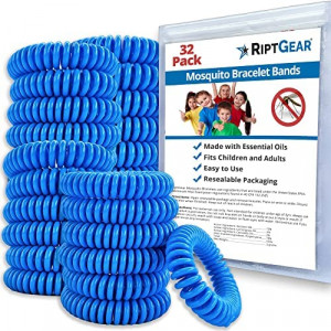RiptGear Mosquito Repellent Bracelets - 32 Pack of Bug Repellent Bracelets for Kids and Adults, Insect Repellent Bracelet, Citronella Wristband - DEET Free Mosquito Wristbands, Camping Accessories