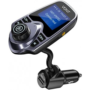 Bluetooth FM Transmitter for Car [2022 Upgraded] Bluetooth Car Adapter Kit, Huge 1.44-inch Display, SD/TF Card Support, AUX Input, Compatible w/ All Smartphones, iPods, FM Transmitter Bluetooth