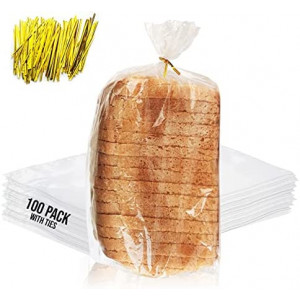 Reusable Plastic Bread Bags for Homemade Bread - 100 Pack Clear Bread Bag with Ties For An Airtight Moisture-free Preservation and Storage- Bread Loaf Bags for Home Bakers and Bakery Owners