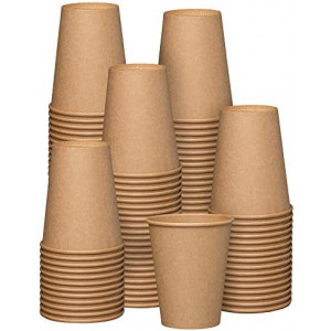 [100 Pack] 12 oz. Kraft Paper Hot Coffee Cups- Unbleached