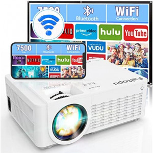 Projector with WiFi and Bluetooth, Outdoor Projector 2022 Upgraded 7500 Lux, Portable Projector 1080P Full HD Supported Mini Projector Compatible with Smartphone HDMI USB AV AUX VGA