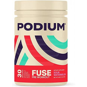 Podium Nutrition, Fuse Pre Workout Powder, Sour Watermelon, 30 Servings, Beta Alanine and Caffeine for Energy, Gluten Free, Soy Free, Dairy Free