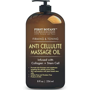 Anti Cellulite Massage Oil - Infused w/ Collagen & Stem Cell - 100% Natural Massage Lotion & Cellulite cream, Remover & Massager - Helps Skin Tightening & Stretch Mark treatment for Women & Men - 8 oz