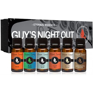 Guy's Night Out - Gift Set of 6 Premium Fragrance Oils - Happy Men, Blue Sage, White Sand, Warm Rustic Woods, Musk and White Musk - 10ML